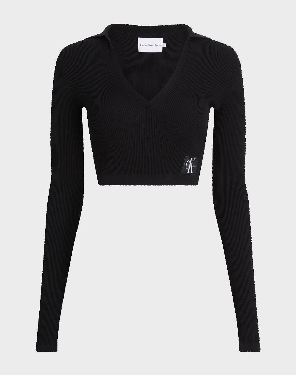 CALVIN KLEIN LABEL TIGHT CROP V-NECK SWEATER