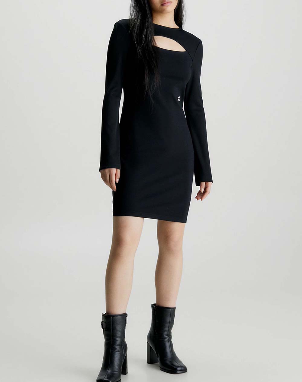 CALVIN KLEIN CUT OUT RIB MIX MILANO DRESS