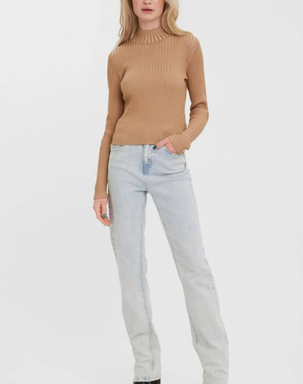 VERO MODA VMWILLOW LS HIGH-NECK RIB CROP BLOUSE GA