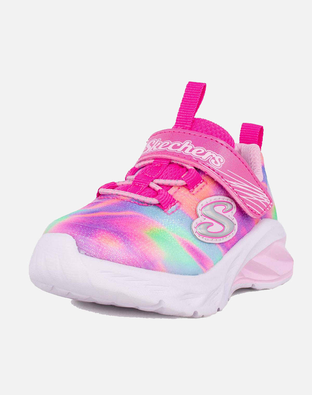 SKECHERS Bungee And Strap Sneaker W/ Multi Print & Sparkle Mesh Upper