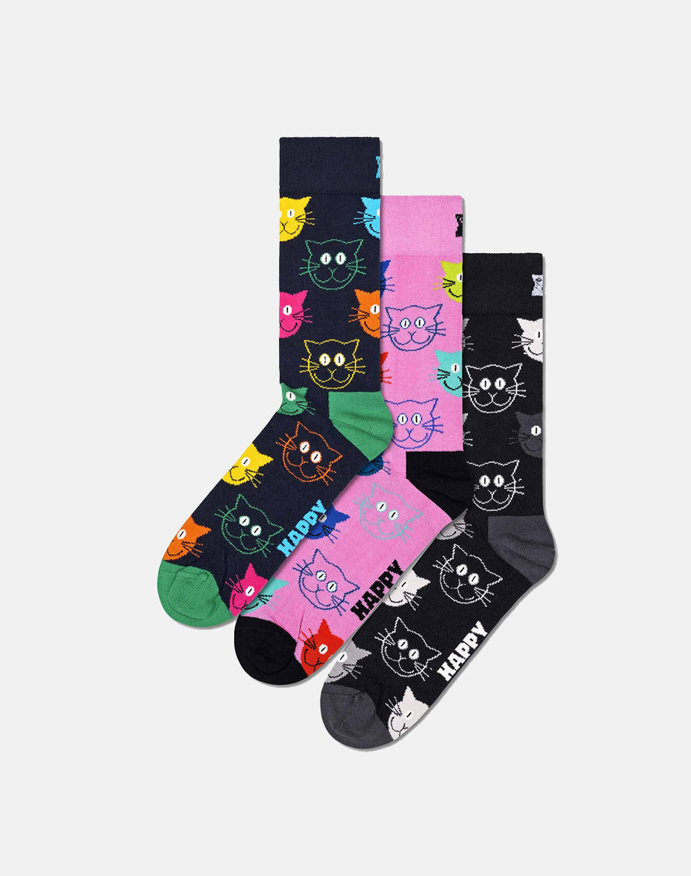 HAPPY SOCKS 3-Pack Mixed Cat Socks Gift Set