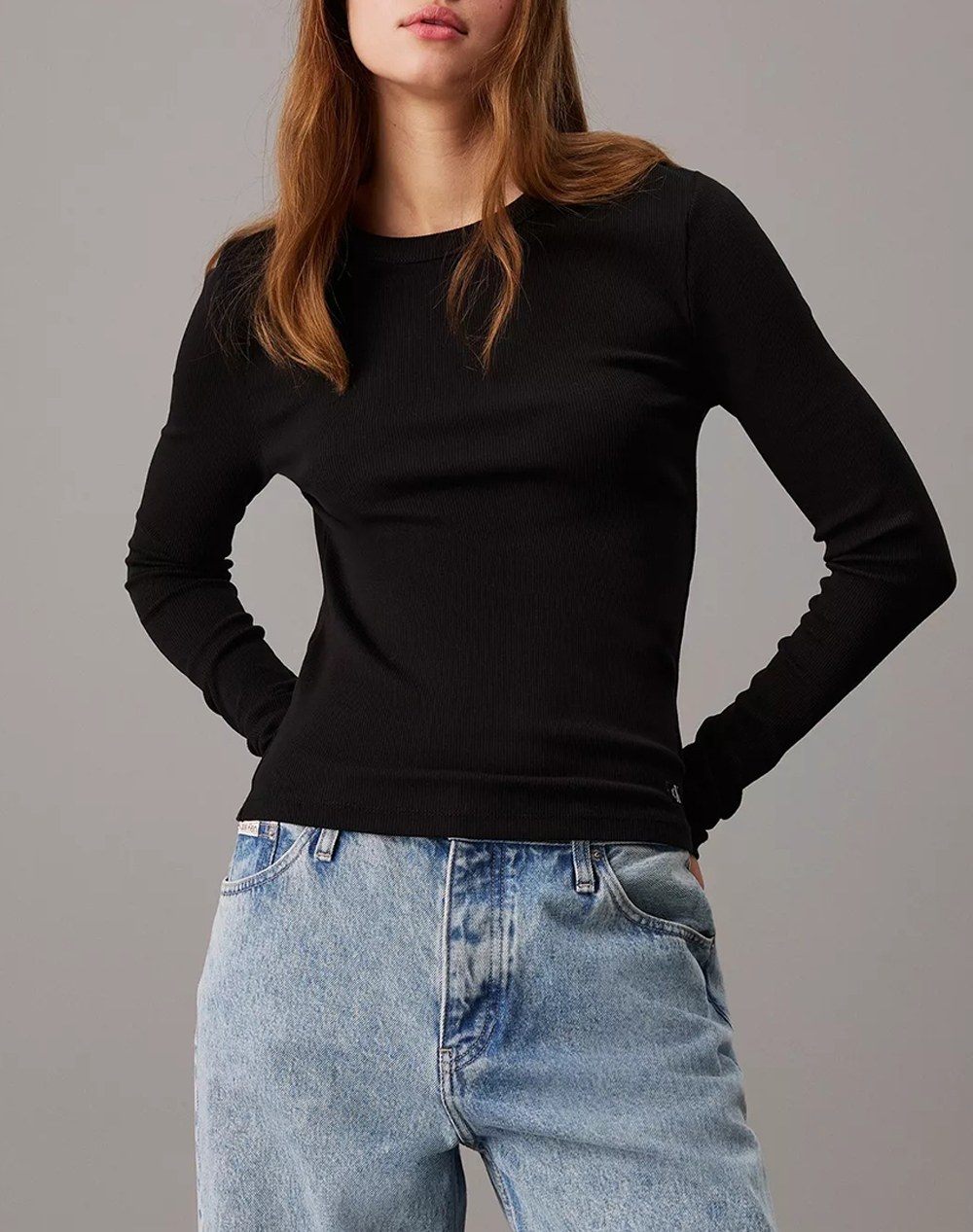 CALVIN KLEIN WOVEN LABEL RIB LONG SLEEVE