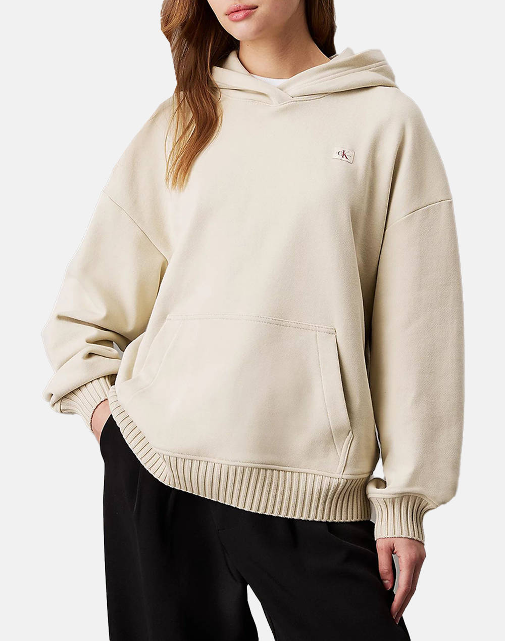 CALVIN KLEIN WOVEN LABEL PEACHED HOODIE