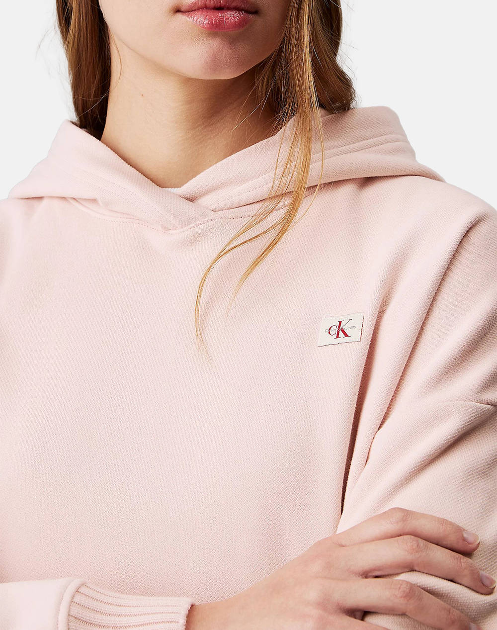 CALVIN KLEIN WOVEN LABEL PEACHED HOODIE