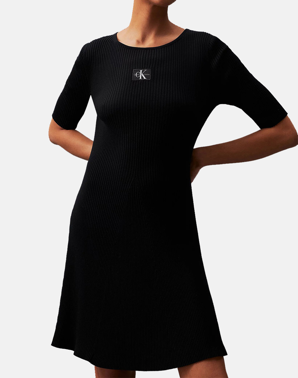 CALVIN KLEIN WOVEN LABEL SS SWEATER DRESS