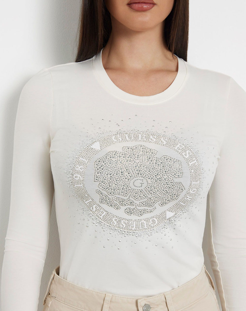 GUESS LS CN PEONY STAMP TEE WOMENS T-SHIRT