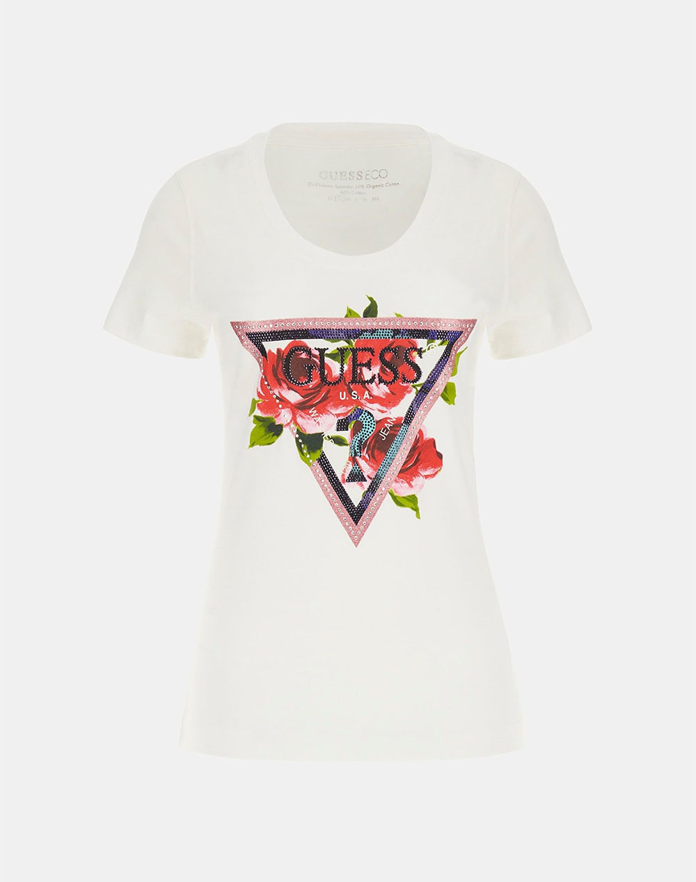 GUESS SS CN ROSES TRIANGLE TEE WOMENS T-SHIRT