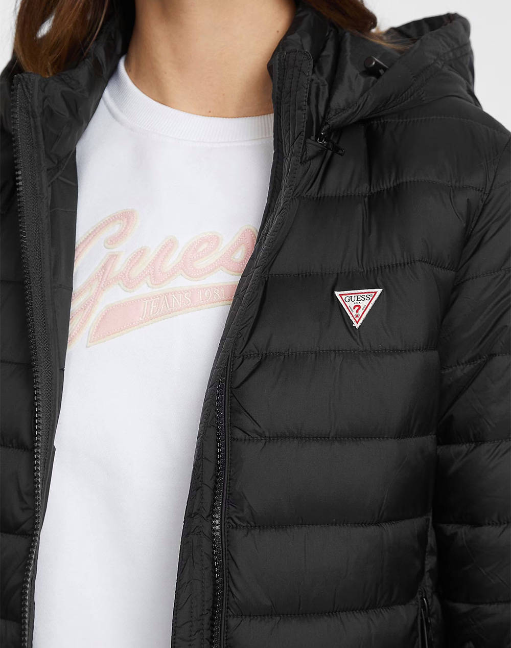 GUESS JEANS GJ HOODED PUFFER WOMENS JACKET