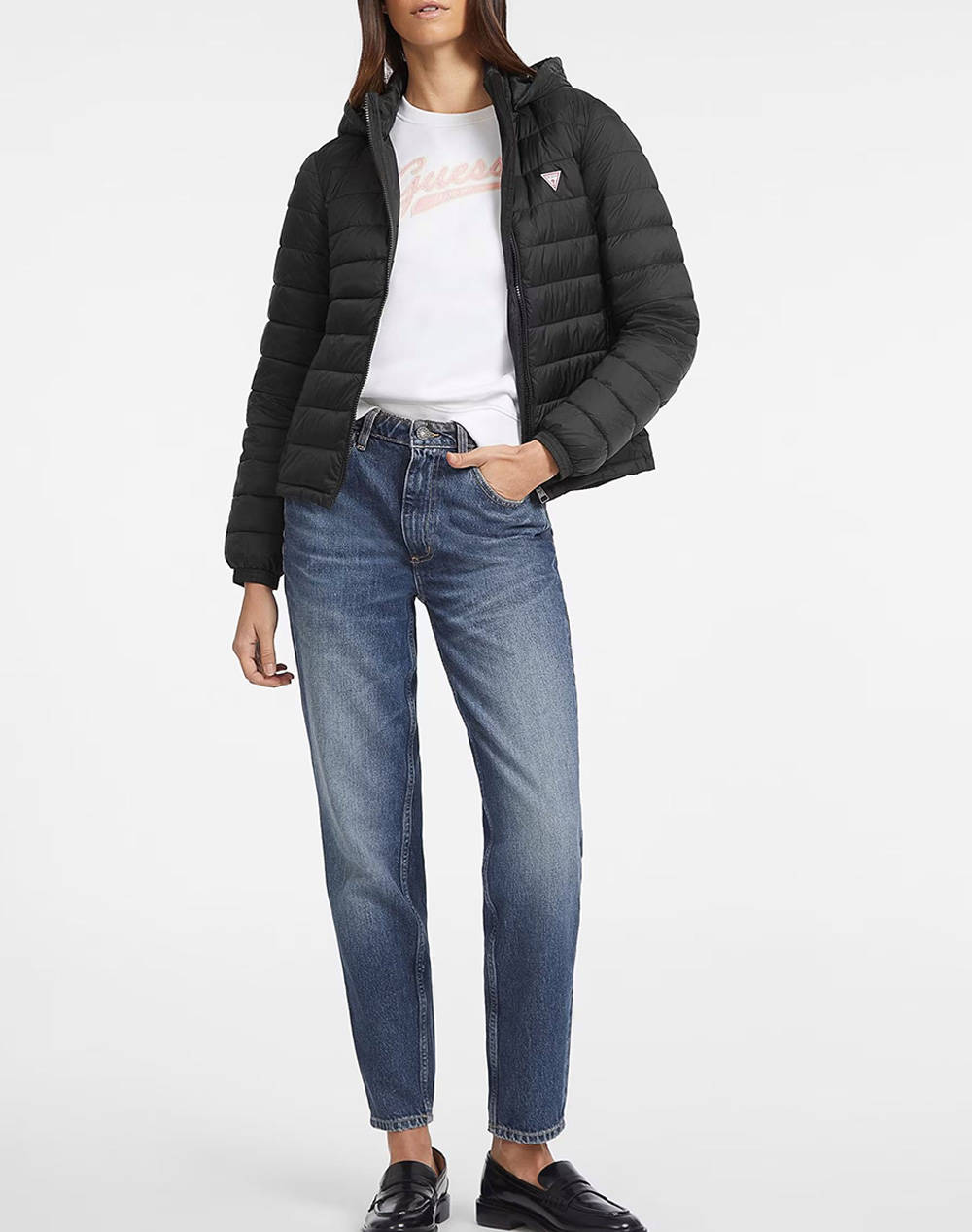 GUESS JEANS GJ HOODED PUFFER WOMENS JACKET