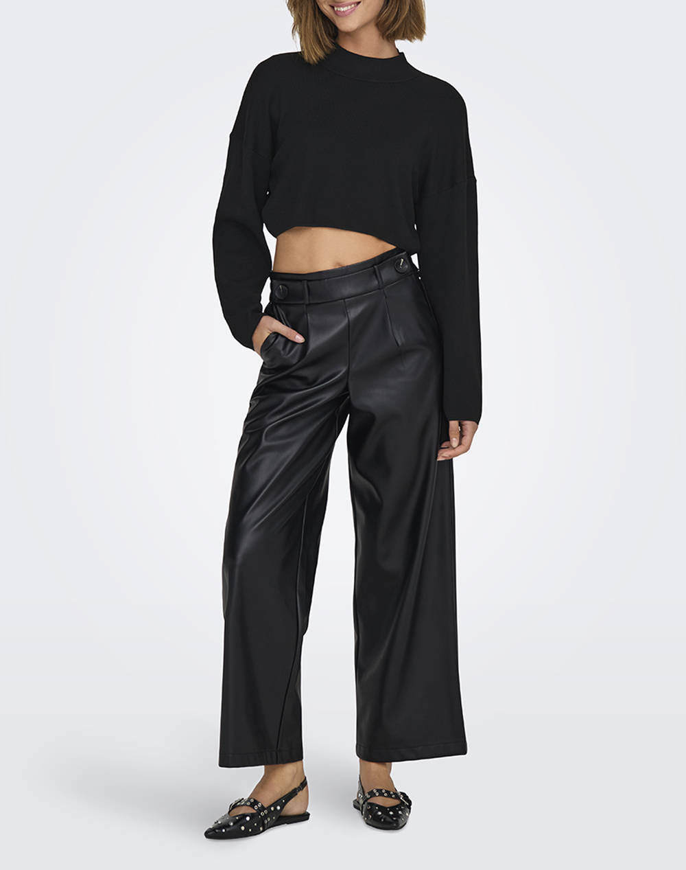 ONLY ONLBINA FAUX LEATHER WIDE PANT BF OTW