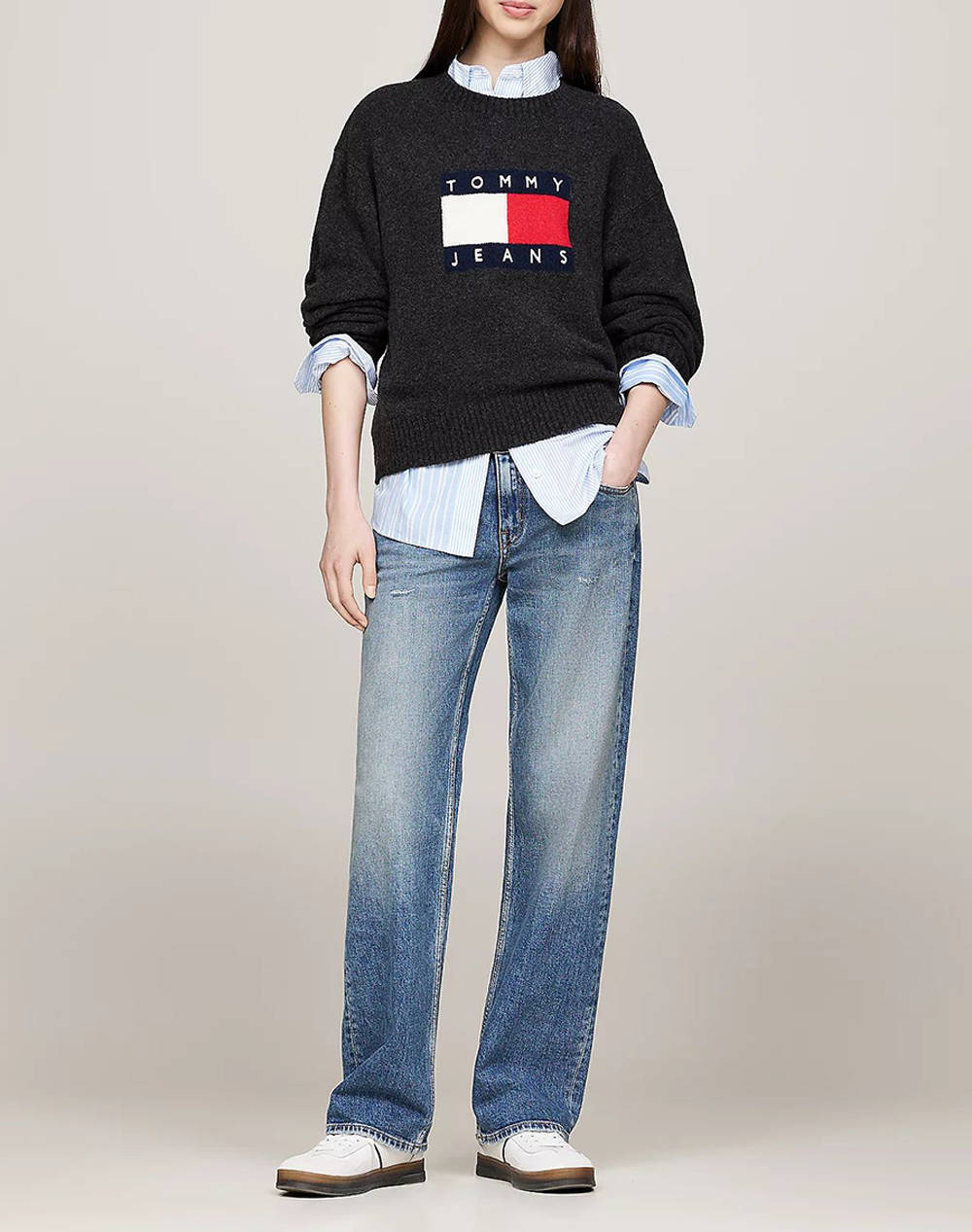 TOMMY JEANS TJW MELANGE FLAG SWEATER EXT