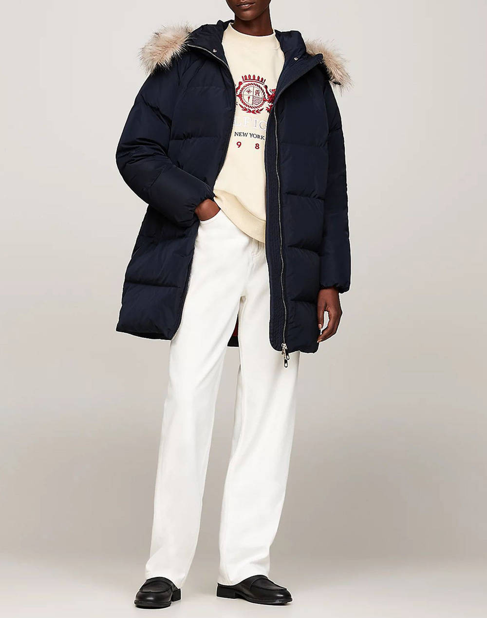 TOMMY HILFIGER MW DOWN REG COAT WITH FUR