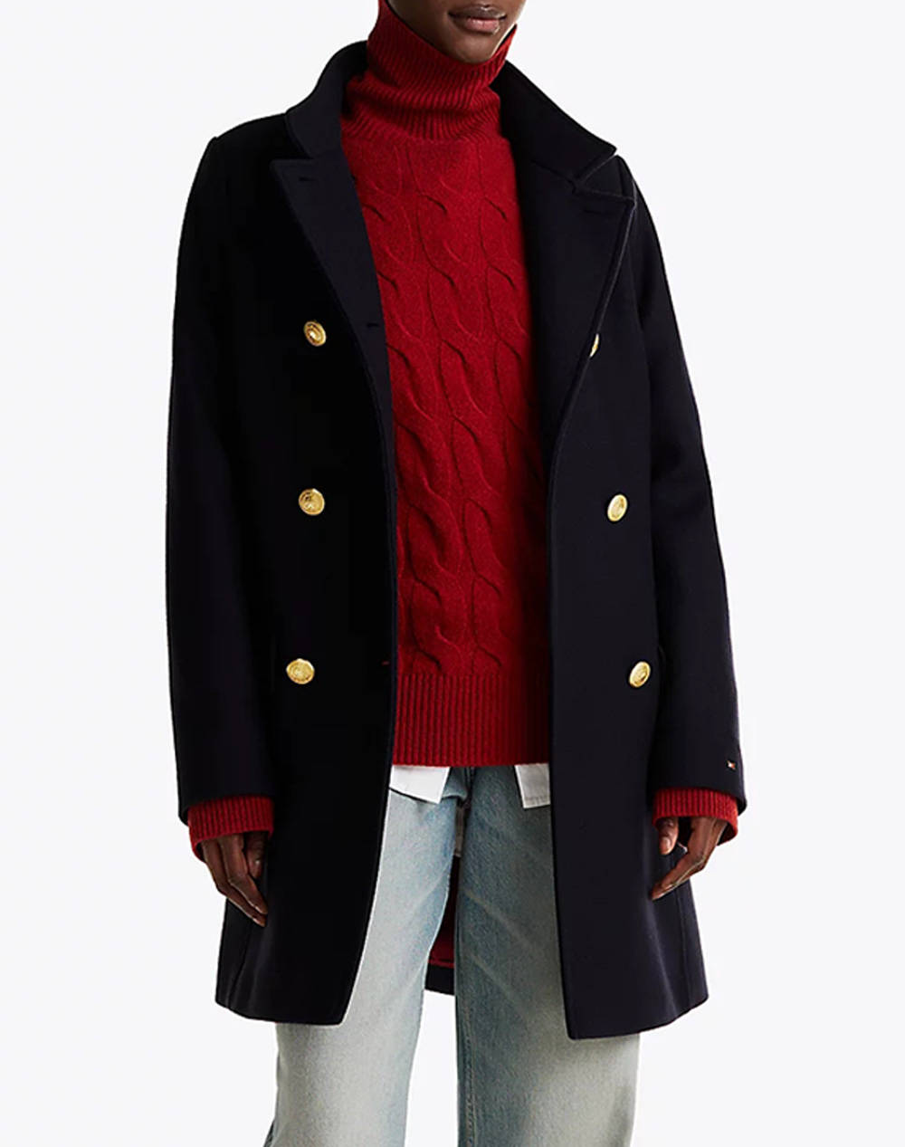 TOMMY HILFIGER WOOL BLEND SLIM DB FUNNEL COAT