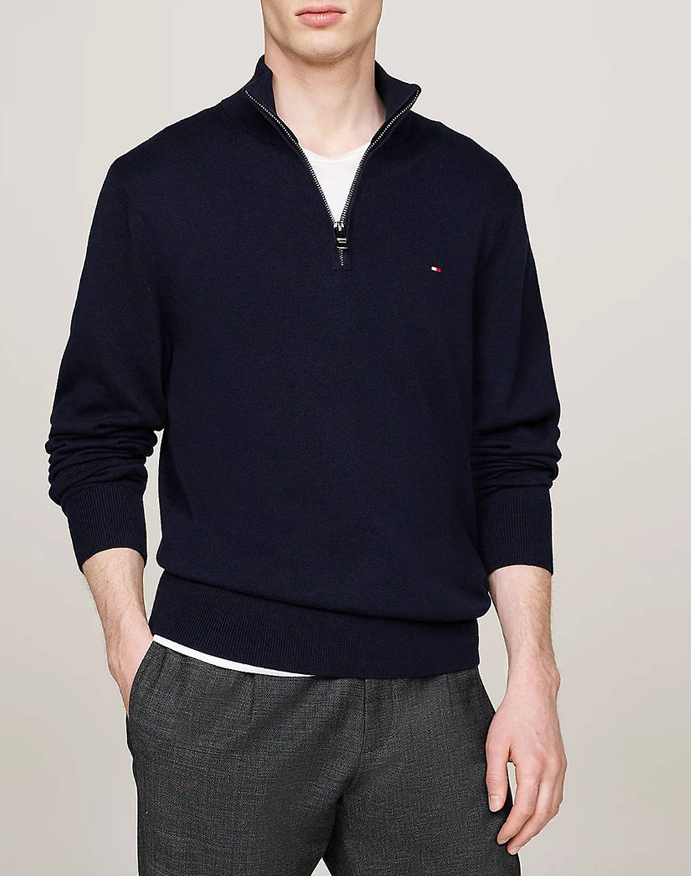 TOMMY HILFIGER PIMA ORG CTN CASHMERE ZIP MOCK