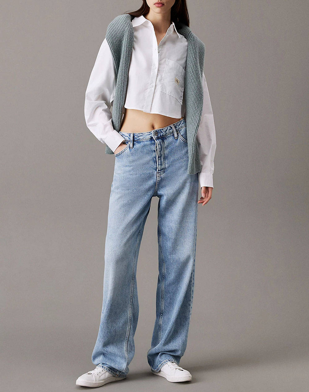 CALVIN KLEIN JEANS WOVEN LABEL CROPPED SHIRT