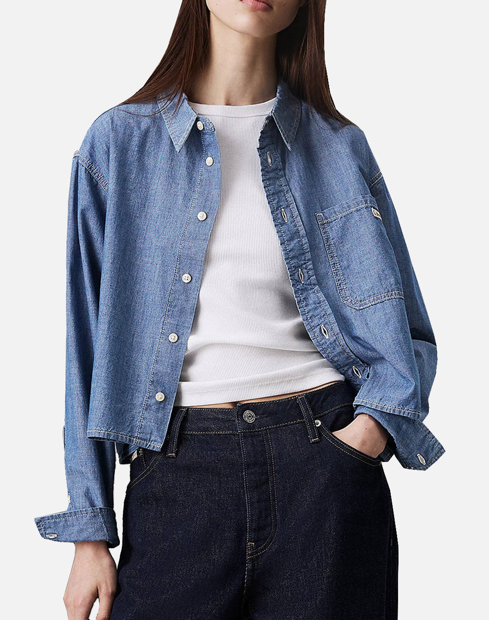 CALVIN KLEIN CROPPED DAD DENIM SHIRT