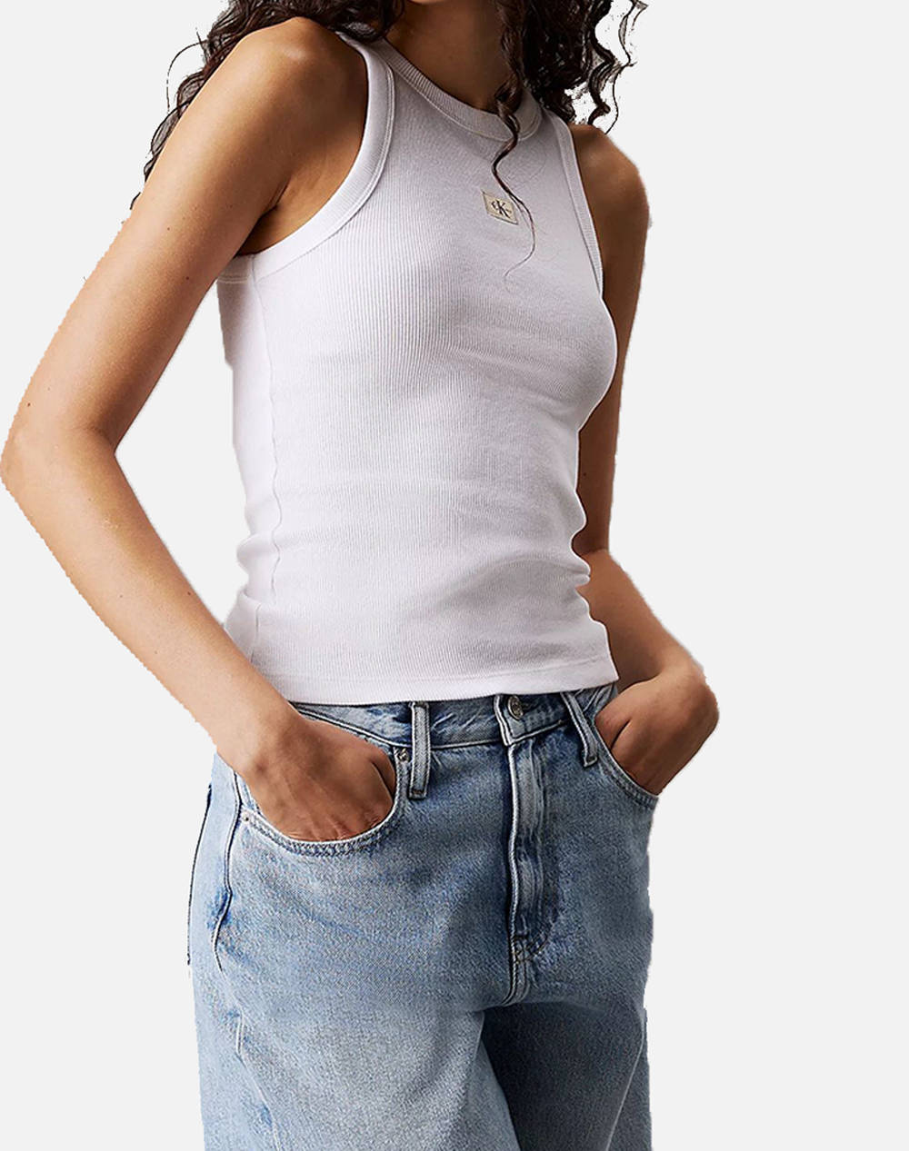 CALVIN KLEIN JEANS WOVEN LABEL RIB TANK TOP