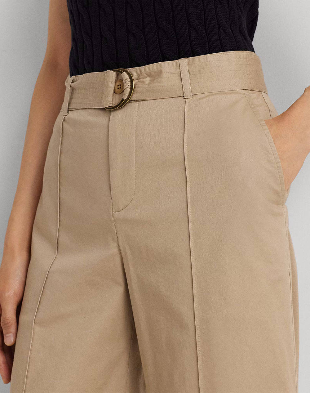 LAUREN RALPH LAUREN MICROSANDED TWILL-WIDELEG PANT W/BELT