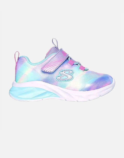 SKECHERS Bungee And Strap Sneaker W/ Multi Print & Sparkle Mesh Upper