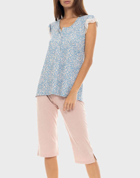 PINK LABEL PYJAMA CAPRI PANTS BLUE FLOWER