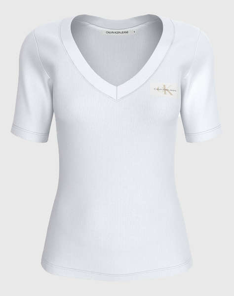 CALVIN KLEIN BLOUSE WOVEN LABEL RIB V-NECK TEE