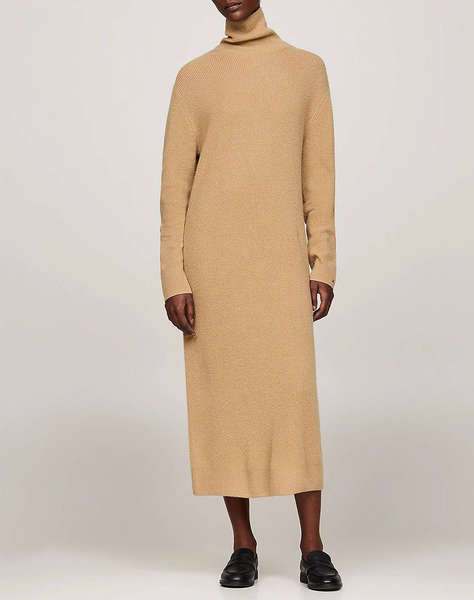 TOMMY HILFIGER WOOL CASH ROLL-NK LONG DRESS