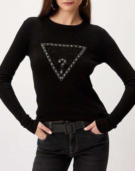 GUESS RYLIE TRIANGLE LOGO RN LS SWTR WOMEN''S SWEATER