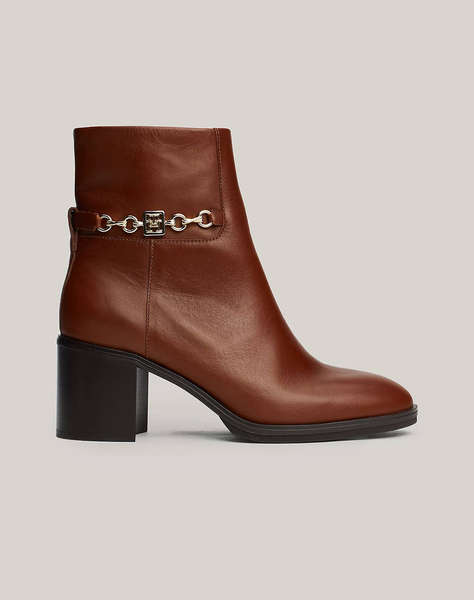 TOMMY HILFIGER TH CHAIN LEATHER MID HEEL BOOTIE