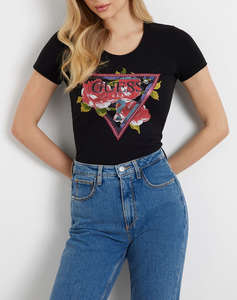 GUESS SS CN ROSES TRIANGLE TEE WOMENS T-SHIRT