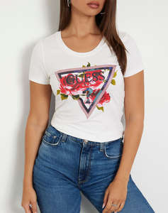 GUESS SS CN ROSES TRIANGLE TEE WOMENS T-SHIRT