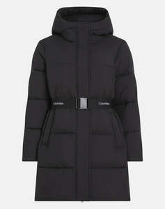 CALVIN KLEIN LOGO BELT LONG PUFFER