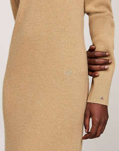 TOMMY HILFIGER WOOL CASH ROLL-NK LONG DRESS