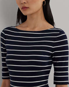 LAUREN RALPH LAUREN RFND STRTCH 1X1 RIB-ELB SLV BT NK TOP